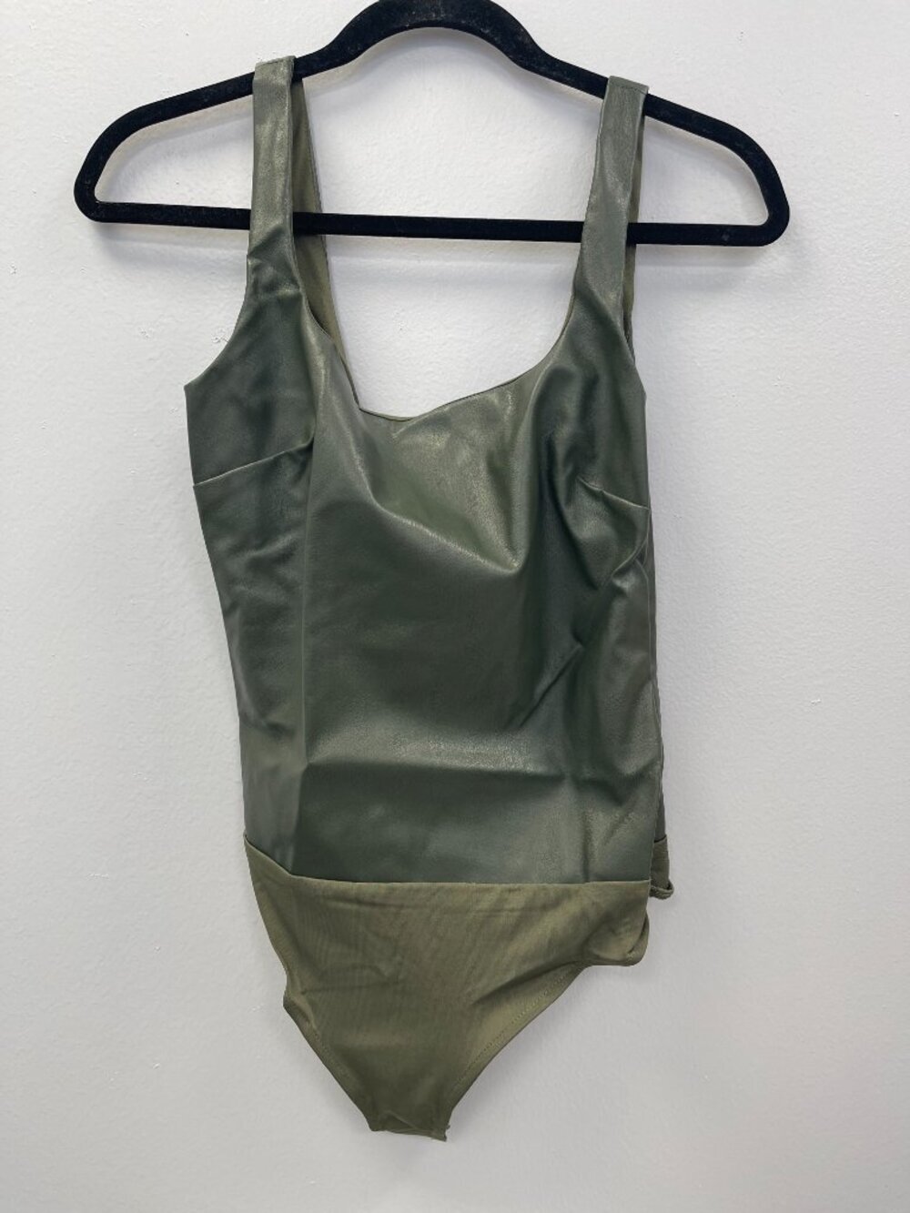 4SI3NNA Marlena Faux Leather Bodysuit in Olive Green - Small - NWT